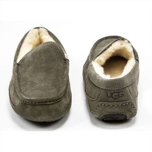 UGG Mens Ascot Slippers Moccasin Toe Sz 10 Olive Green Suede Wool Lining Loafers